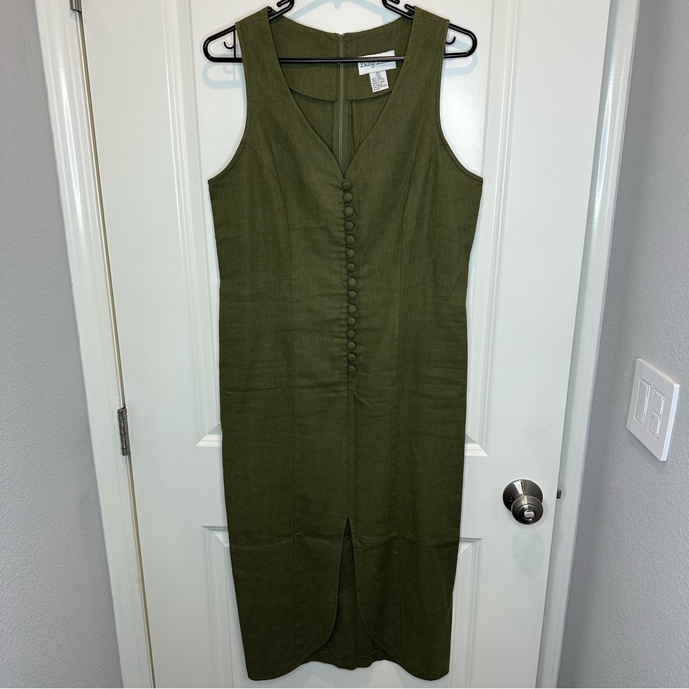 Vintage Betsy Lauren linen blend Olive Green Dress size 11/12
